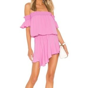Amanda Uprichard Dress Ariella Off The Shoulder Asymmetrical in Pompei Pink
